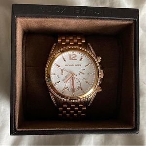 Gold/Rose Gold Designer Michael Kors Stainless Steel watch with crystals